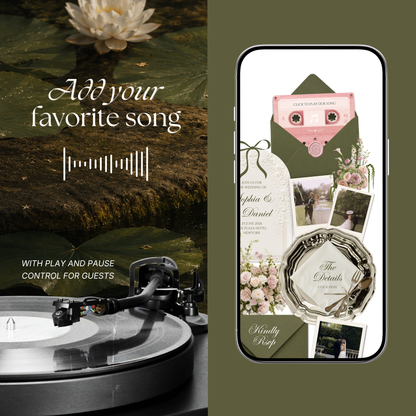 Olive Green & Pink Floral Wedding Website Template with RSVP, Music and Countdown Timer: Wedding Template (Digital Download)