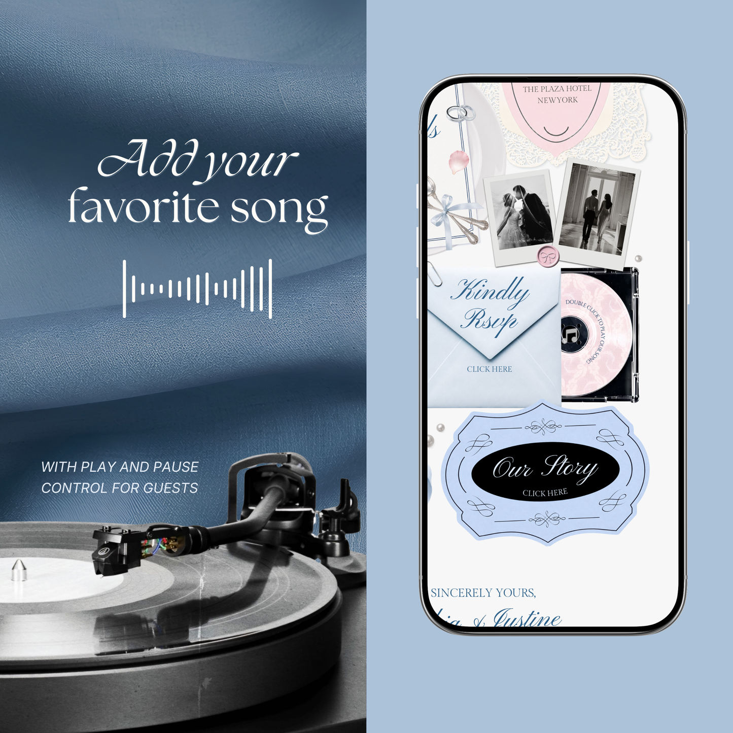 Blush Pink Blue Floral Wedding Website Template with RSVP, Music and Countdown Timer: Editable Canva Website (Digital Download)