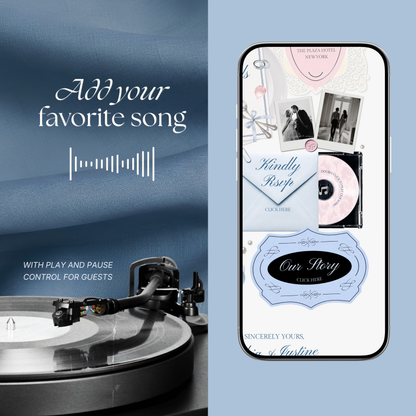 Blush Pink Blue Floral Wedding Website Template with RSVP, Music and Countdown Timer: Editable Canva Website (Digital Download)