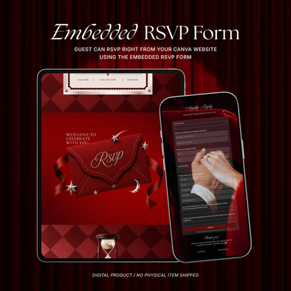 Burgundy Photo Booth Wedding Website Template | Modern Wedding Invitation with RSVP, Music and Countdown Timer | Instant Download