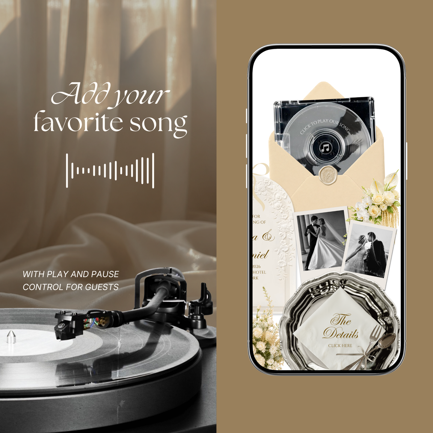 Champagne Beige Vintage Floral Wedding Website Template | Canva Digital Invitation with RSVP, Music and Countdown Timer (Digital Download)