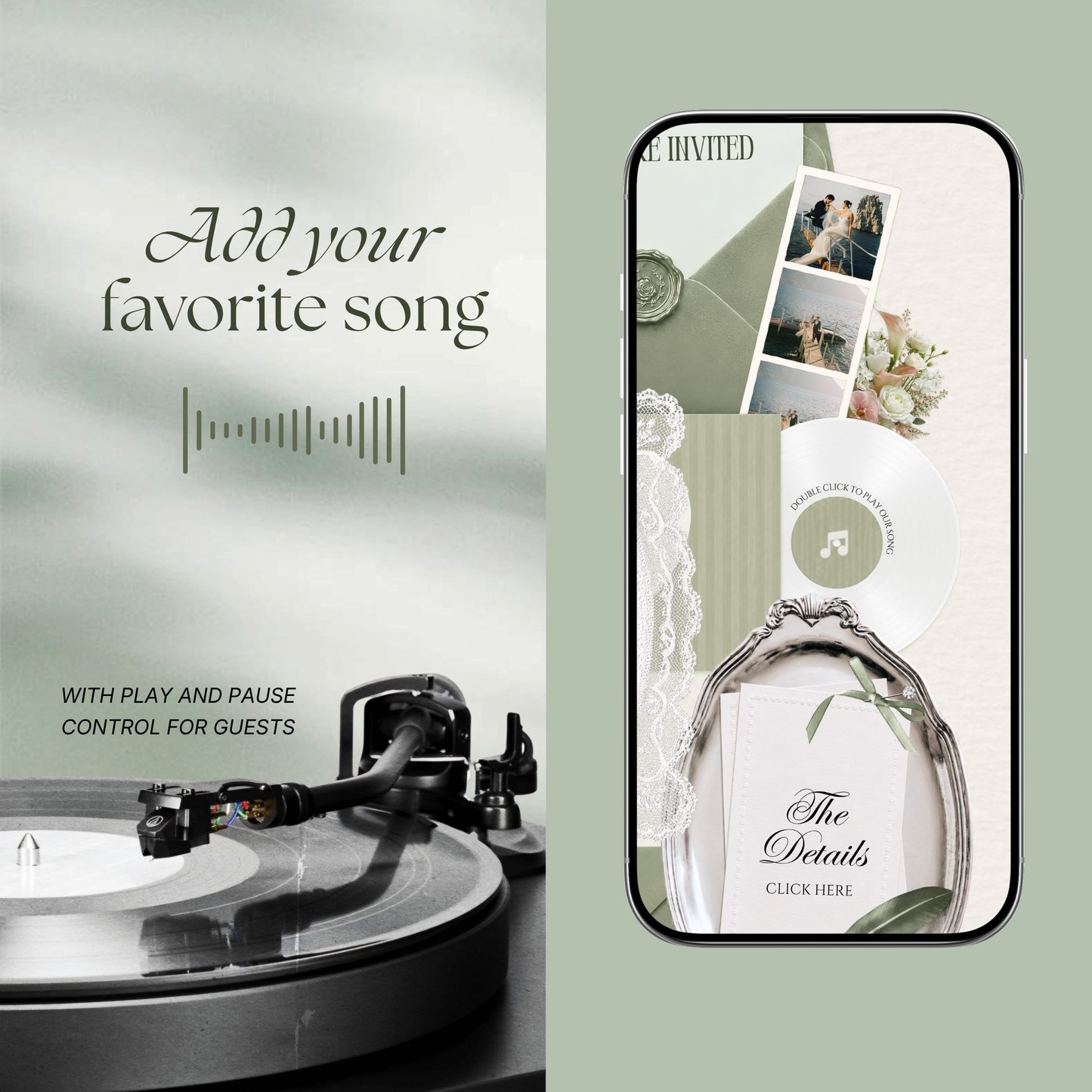 Sage Green Ivory Floral Wedding Website Template with RSVP, Music and Countdown Timer: Canva Editable Template (Digital Download)