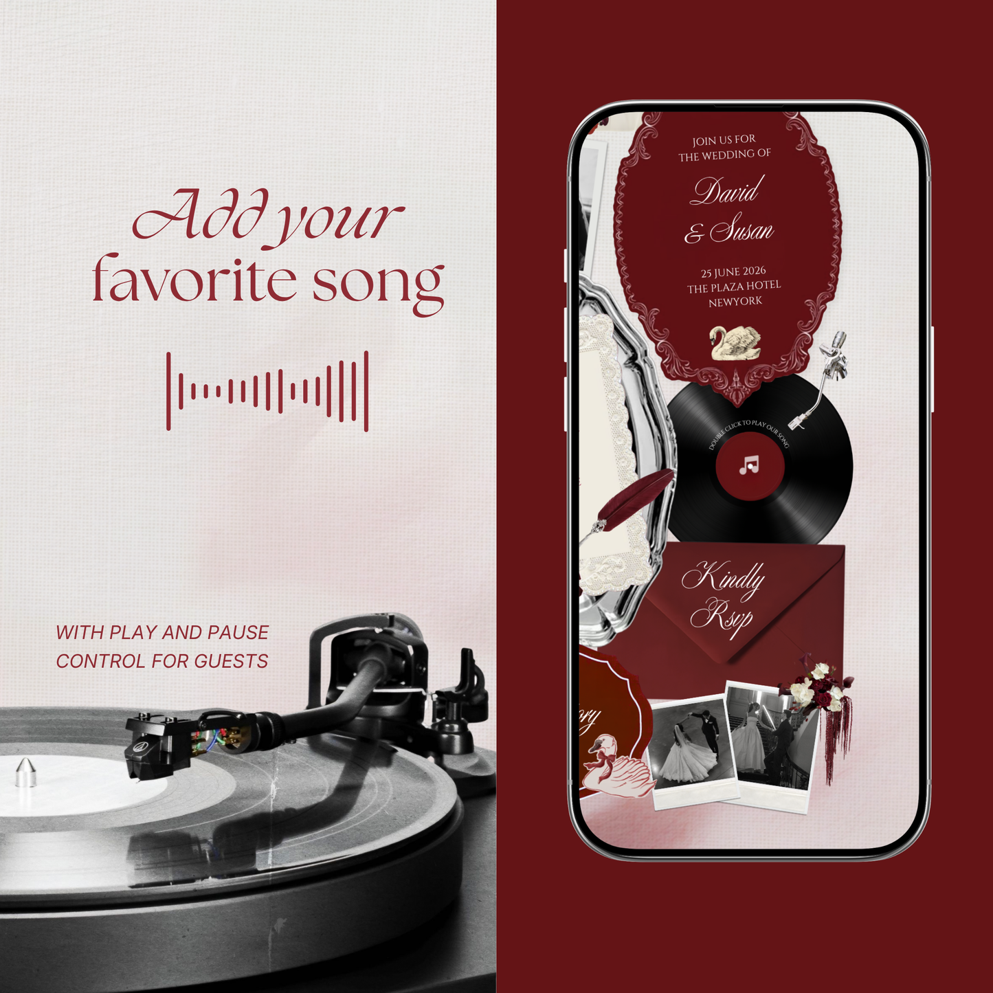 Ivory Burgundy Floral Wedding Website Template with RSVP, Music and Countdown Timer: Editable Canva Website (Digital Download)