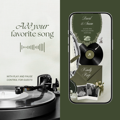 Olive Green Vintage Wedding Website Template with RSVP, Music and Countdown Timer: Canva Editable Template (Digital Download)