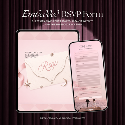 Blush Pink Photo Booth Wedding Website Template | Modern Wedding Invitation with RSVP, Music and Countdown Timer | Instant Download