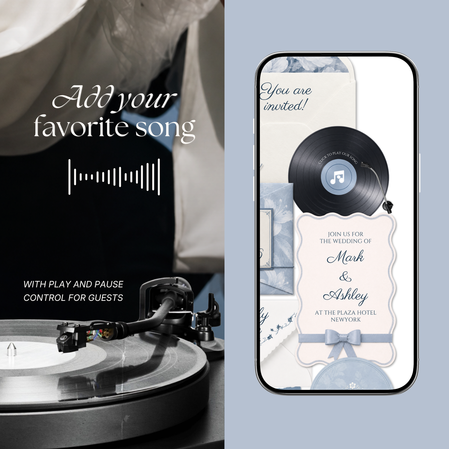 Dusty Blue Floral Wedding Website Template | Digital Wedding Invitation with RSVP, Music and Countdown Timer | Instant Download
