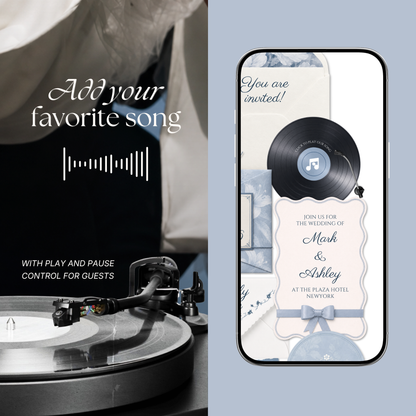 Dusty Blue Floral Wedding Website Template | Digital Wedding Invitation with RSVP, Music and Countdown Timer | Instant Download