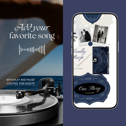 Navy & Dusty Blue Wedding Website Template with RSVP, Music and Countdown Timer: Canva Editable Template (Instant Download)