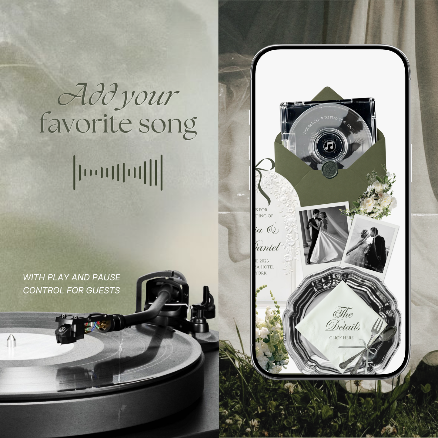 Sage Green Ivory Floral Wedding Website Template with RSVP, Music and Countdown Timer: Editable Canva Website (Digital Download