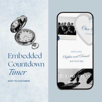 Dusty Blue Floral Wedding Website Template with RSVP, Music and Countdown Timer: Canva Editable Template (Digital Download)