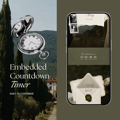 Olive Green Minimal Wedding Website Template with RSVP, Music and Countdown Timer: Digital Wedding Template (Digital Download)