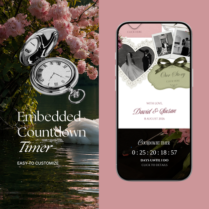 Pink, Burgundy & Green Floral Wedding Website Template with RSVP, Music and Countdown | Editable Digital Canva Design (Digital Download)
