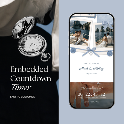 Dusty Blue Floral Wedding Website Template | Digital Wedding Invitation with RSVP, Music and Countdown Timer | Instant Download