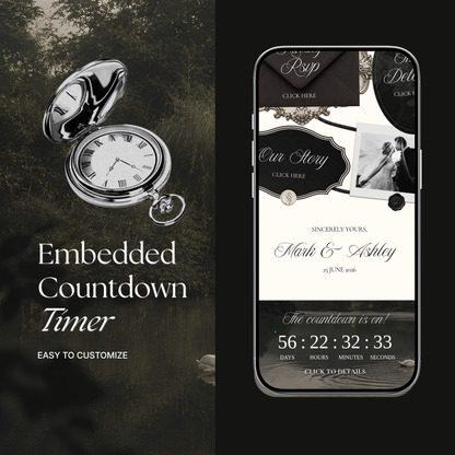 Old Money Wedding Website Template with RSVP, Music and Countdown Timer: Classic Lace Digital Invitation
