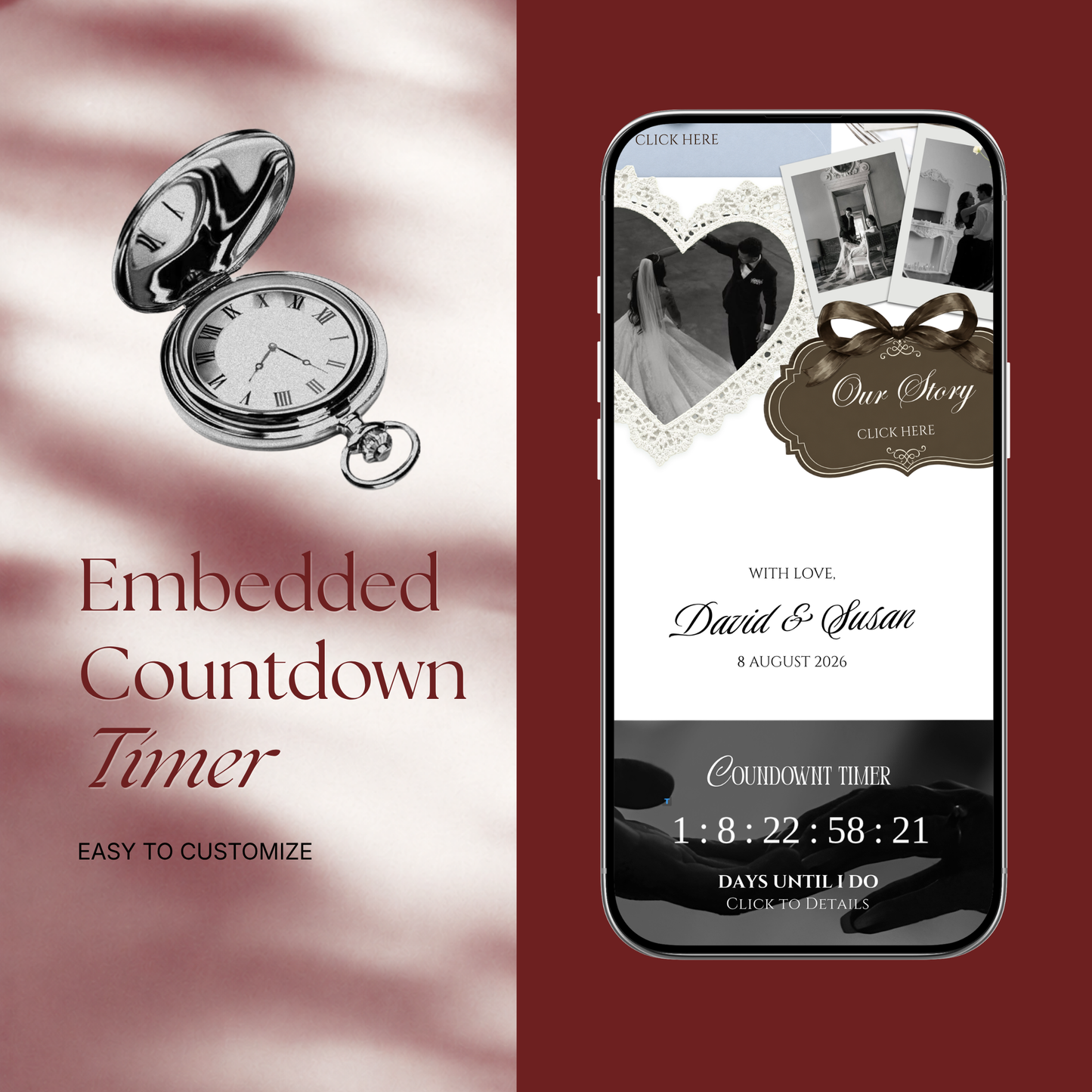 Burgundy & Ivory Wedding Website Template with RSVP | Old Money Digital Wedding Invitation | Instant Download