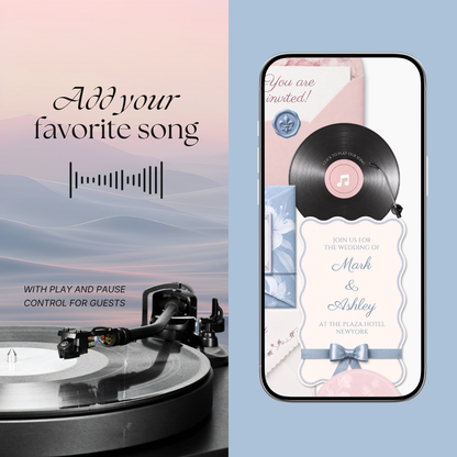 Blush Pink & Blue Floral Wedding Website Template with RSVP, Music and Countdown Timer: Digital Wedding Template (Digital Download)
