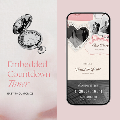 Pink & Ivory Floral Wedding Website Template with RSVP, Music and Countdown Timer: Wedding Invitations (Digital Download)