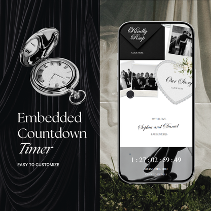 White Black Floral Wedding Website Template with RSVP, Music and Countdown Timer: Digital Wedding Template (Digital Download)