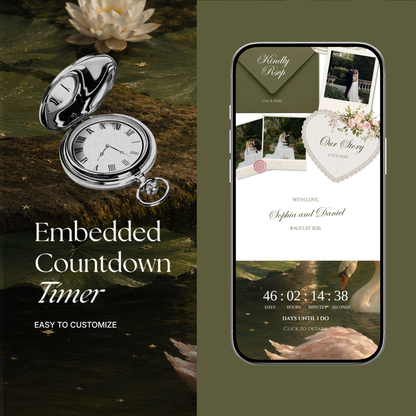 Olive Green & Pink Floral Wedding Website Template with RSVP, Music and Countdown Timer: Wedding Template (Digital Download)