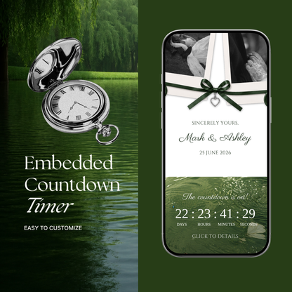 White & Green Wedding Website Template with RSVP, Music and Countdown Timer: Digital Wedding Template (Instant Download)