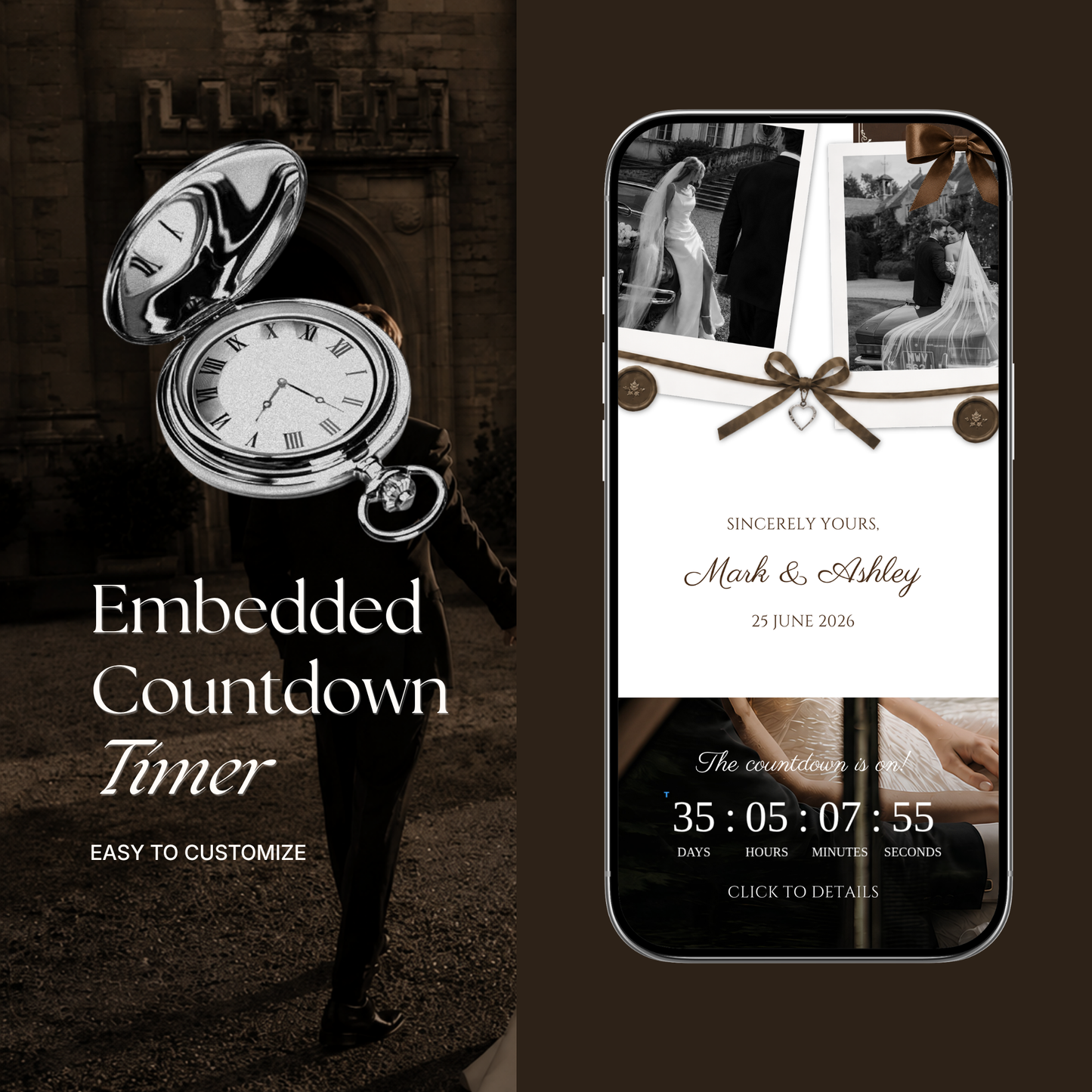 Brown & Ivory Wedding Website Template | Editable Invitation with RSVP, Music and Countdown Timer (Digital Download)
