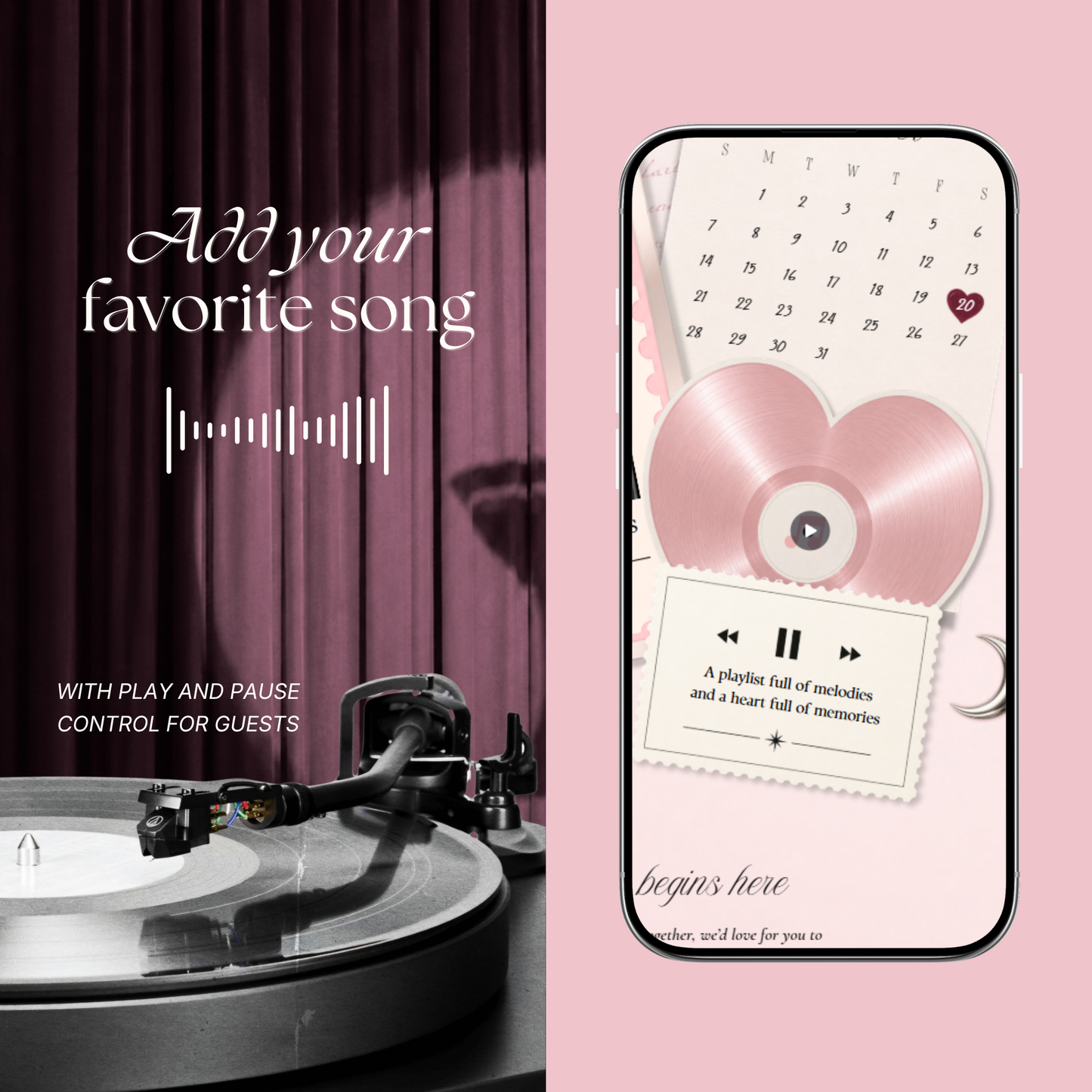 Blush Pink Photo Booth Wedding Website Template | Modern Wedding Invitation with RSVP, Music and Countdown Timer | Instant Download