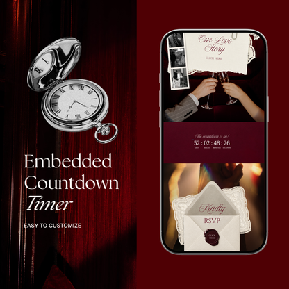 Burgundy & Ivory Wedding Website Template with RSVP, Music and Countdown Timer: Digital Wedding Template (Digital Download)