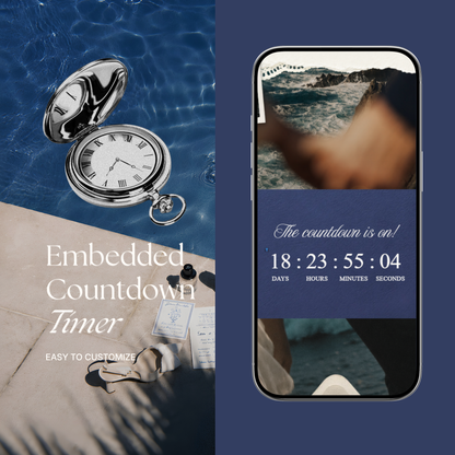 Navy & Dusty Blue Wedding Website Template with RSVP, Music and Countdown Timer: Website Wedding Template (Instant Download)