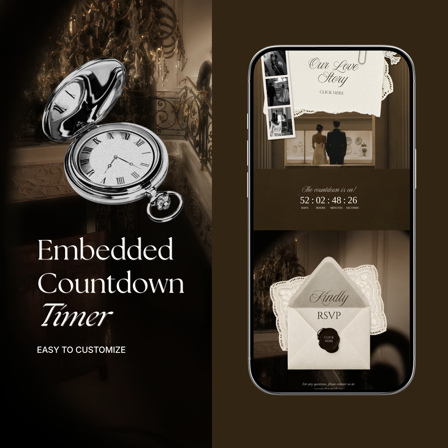 Ivory & Brown Old Money Wedding Website Template with RSVP, Music and Countdown Timer: Editable Canva Design (Digital Download)