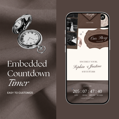 Espresso Brown Ivory Floral Wedding Website Template with RSVP, Music and Countdown Timer: Digital Wedding Template (Digital Download)