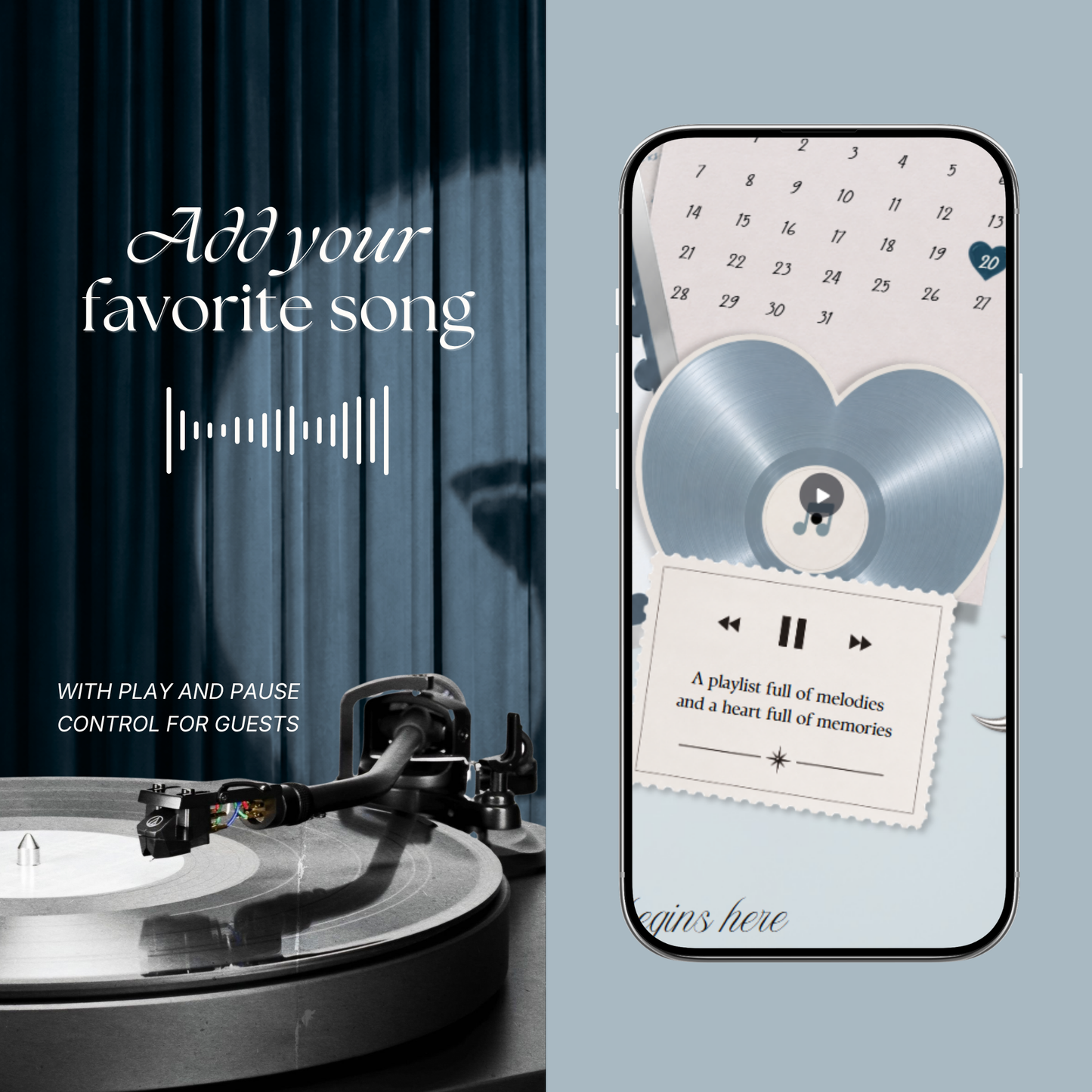 Dusty Blue Photo Booth Wedding Website Template | Modern Wedding Invitation with RSVP, Music and Countdown Timer | Instant Download