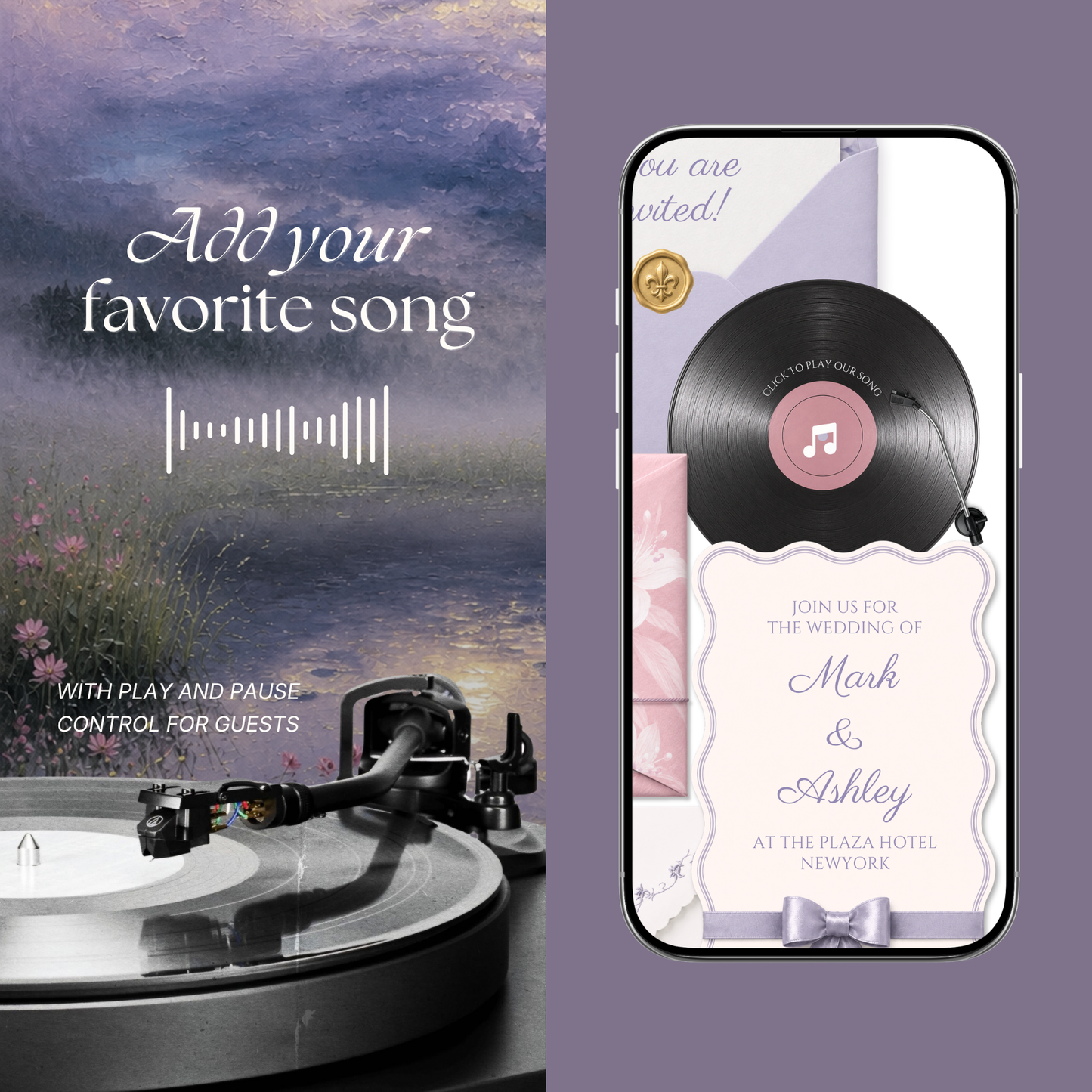 Pink Lilac Pastel Floral Wedding Website Template Canva | Wedding Invitation with RSVP, Music and Countdown Timer | Instant Download
