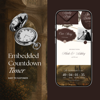 Old Money Wedding Website Template | Brown & Ivory Digital Wedding Invitation with RSVP, Music and Countdown Timer | Instant Download