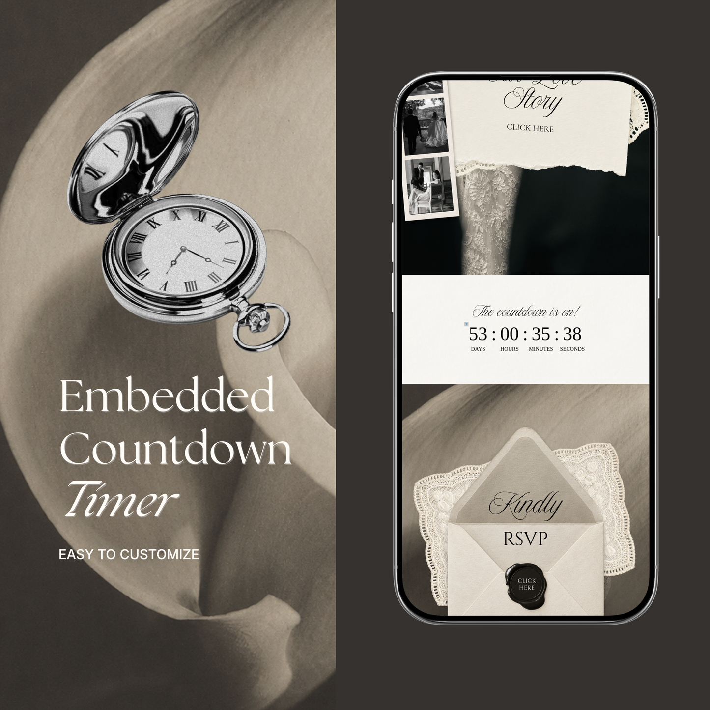 Ivory Minimal Wedding Website Template with RSVP, Music and Countdown Timer: Digital Wedding Template (Digital Download)