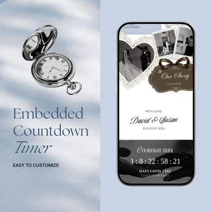 Brown & Dusty Blue Wedding Website Template with RSVP, Music and Countdown Timer: Classic Floral Digital Invitation (Digital Download)