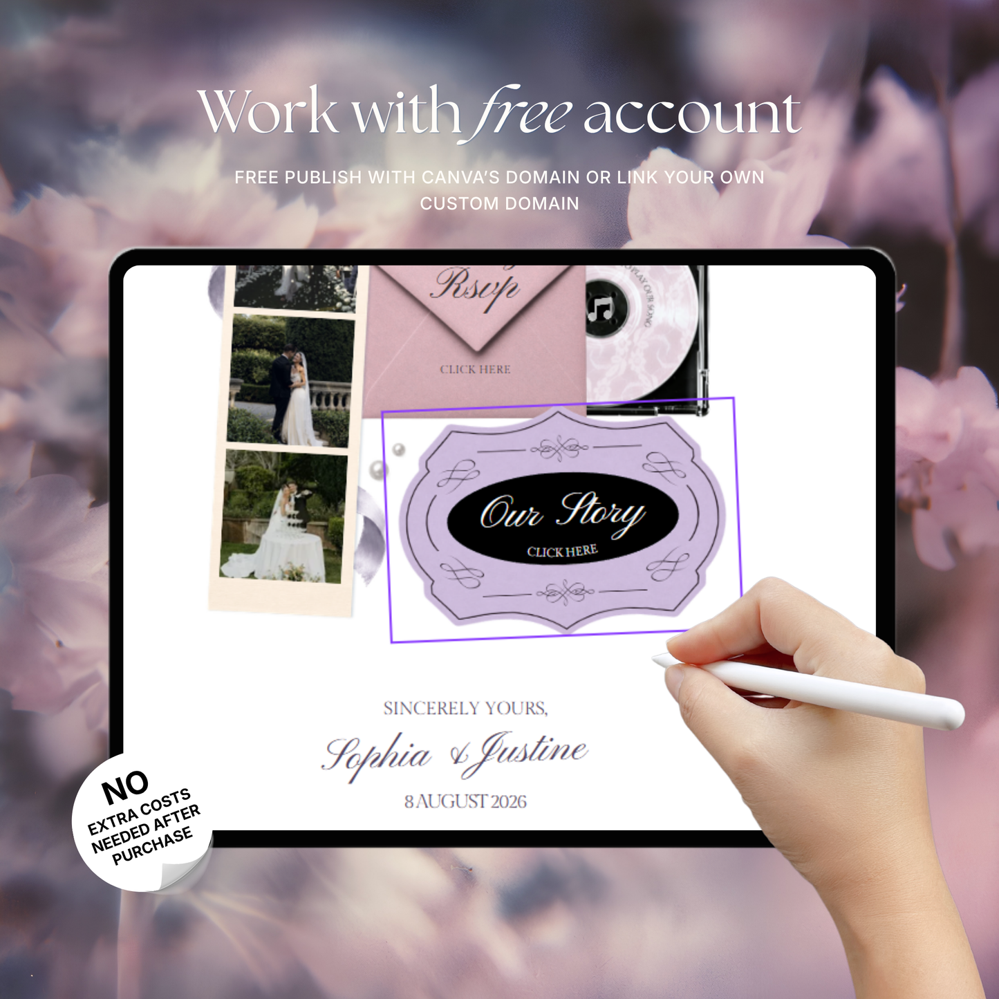 Pink Lilac Pastel Wedding Website Template with RSVP, Music and Countdown Timer | Editable Canva Website (Digital Download)