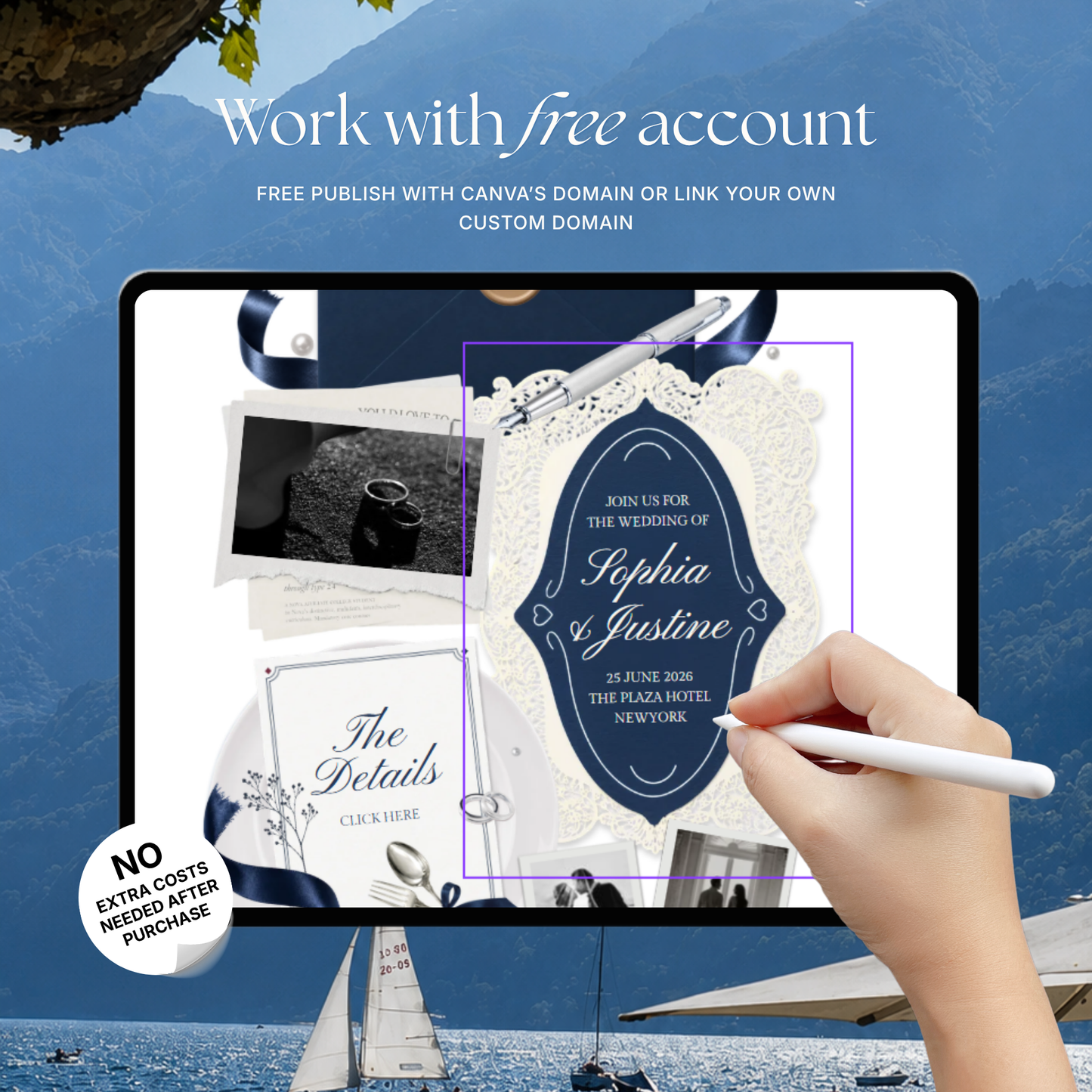 Navy & Dusty Blue Wedding Website Template with RSVP, Music and Countdown Timer: Digital Editable Canva Website (Digital Download)