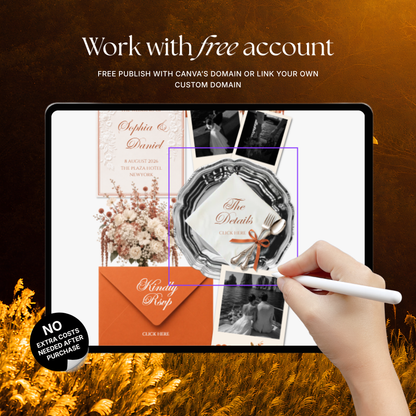 Burnt Orange Digital Wedding Invitation with RSVP, Music and Countdown Timer: Editable Canva Website (Digital Download)