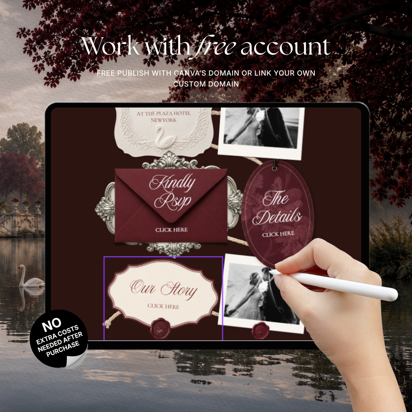 Old Money Burgundy Wedding Website Template with RSVP, Music and Countdown Timer: Digital Invitation (Digital Download)