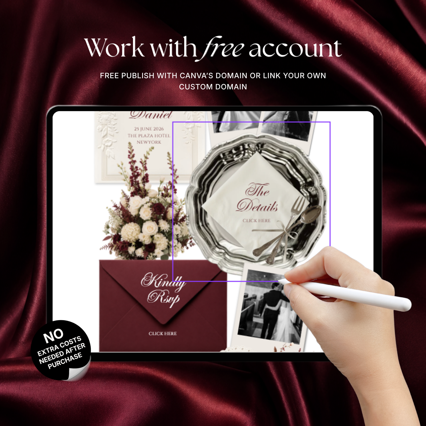 Burgundy & Ivory Wedding Website Template | Vintage Digital Invitation with RSVP, Music and Countdown Timer (Digital Download)