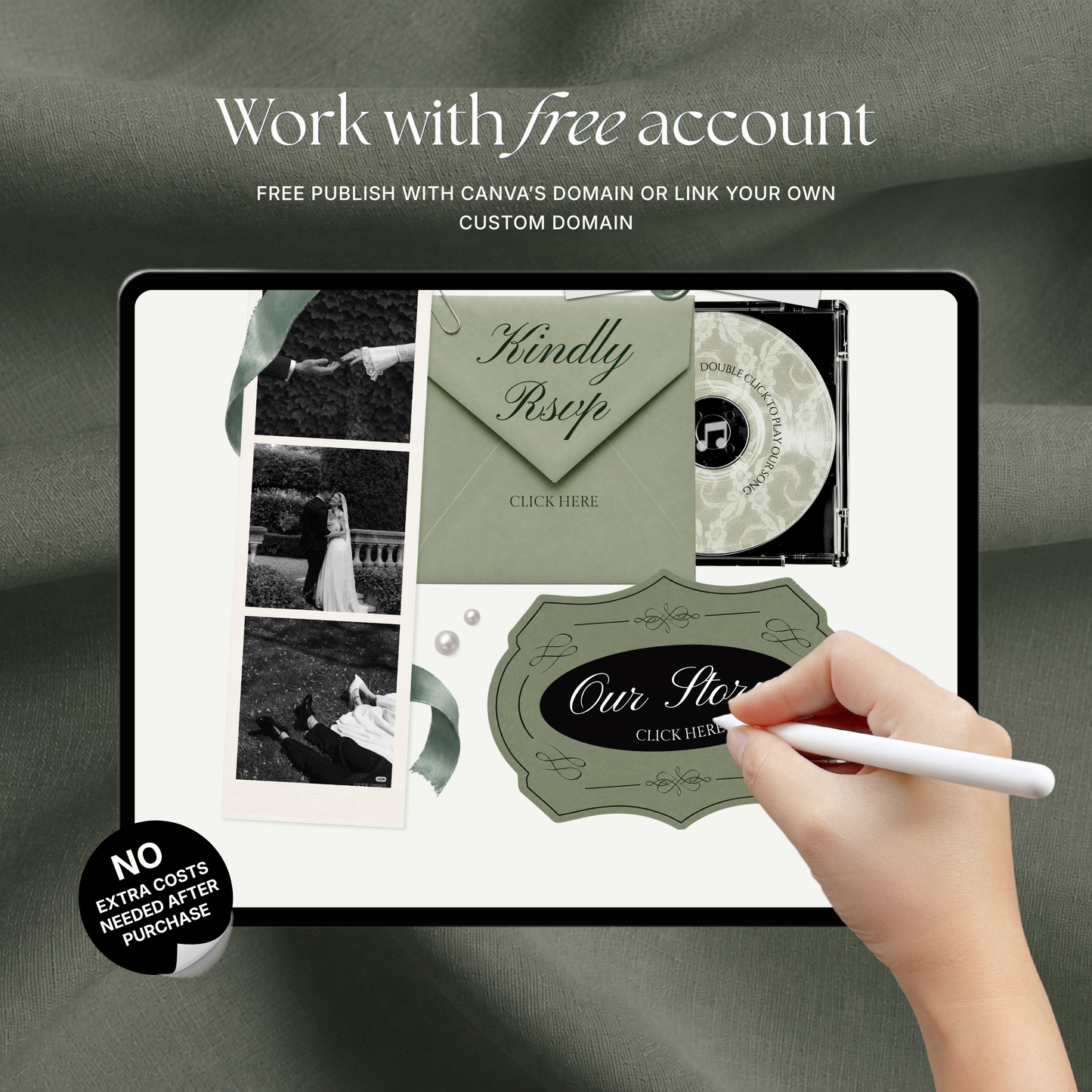 White & Sage Green Classic Wedding Website Template with RSVP, Music and Countdown Timer: Editable Canva Website (Digital Download)