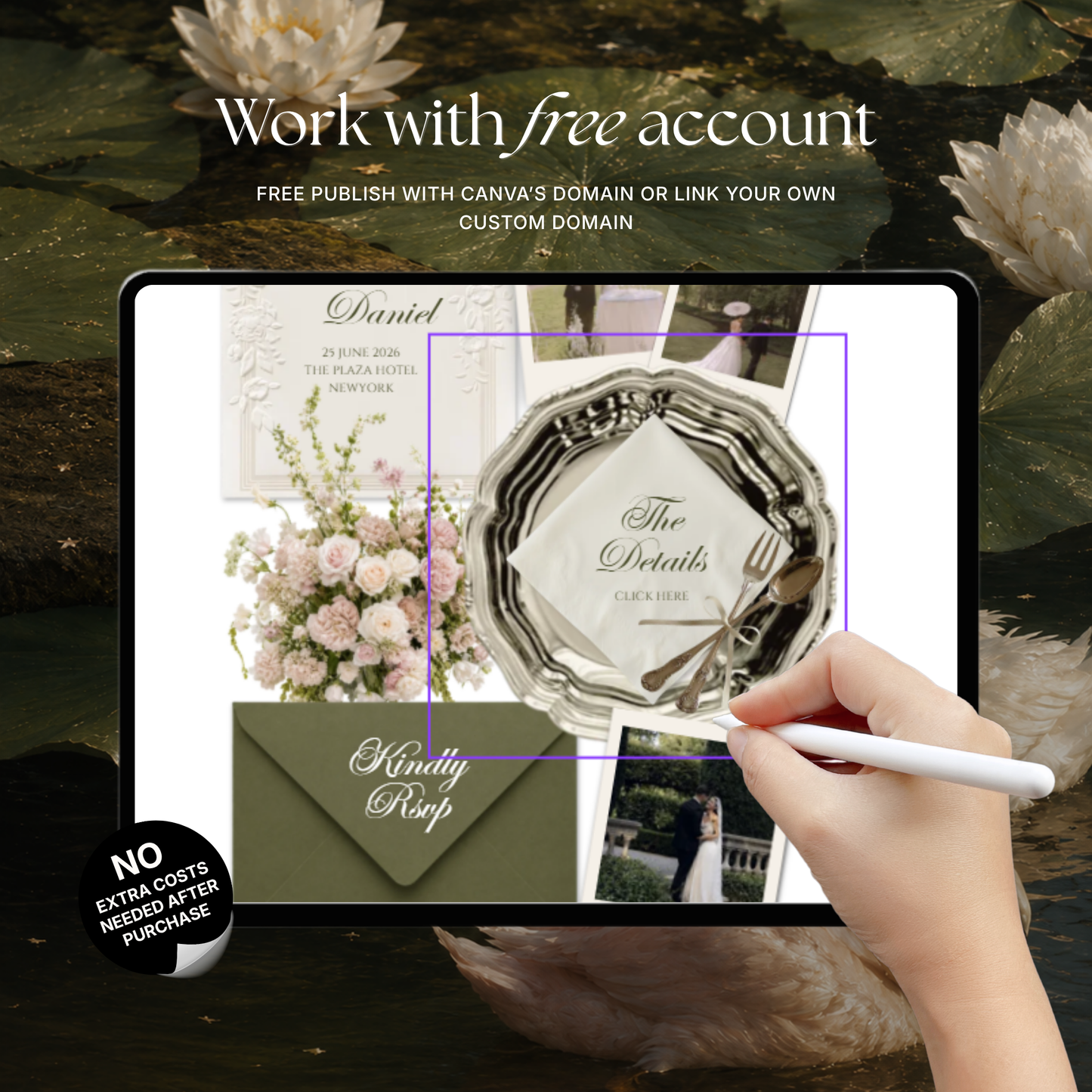 Olive Green & Pink Floral Wedding Website Template with RSVP, Music and Countdown Timer: Wedding Template (Digital Download)