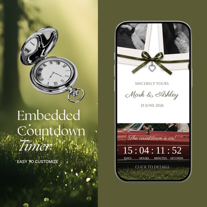 Olive Green & Burgundy Floral Wedding Website Template | Wedding Invitation with RSVP, Music and Countdown Timer | Instant Download