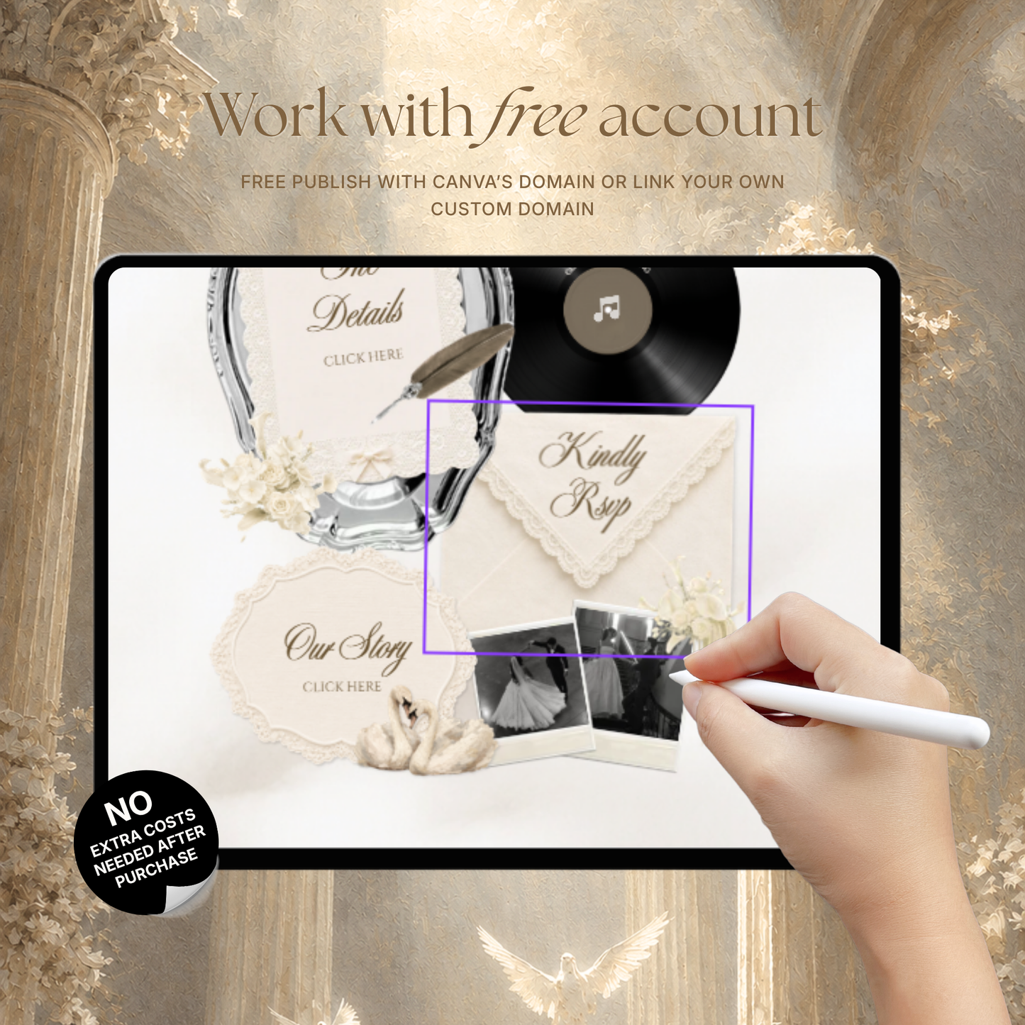 Ivory Wedding Website Template Canva | Old Money Vintage Digital Invitation with RSVP, Music and Countdown Timer | Instant Download