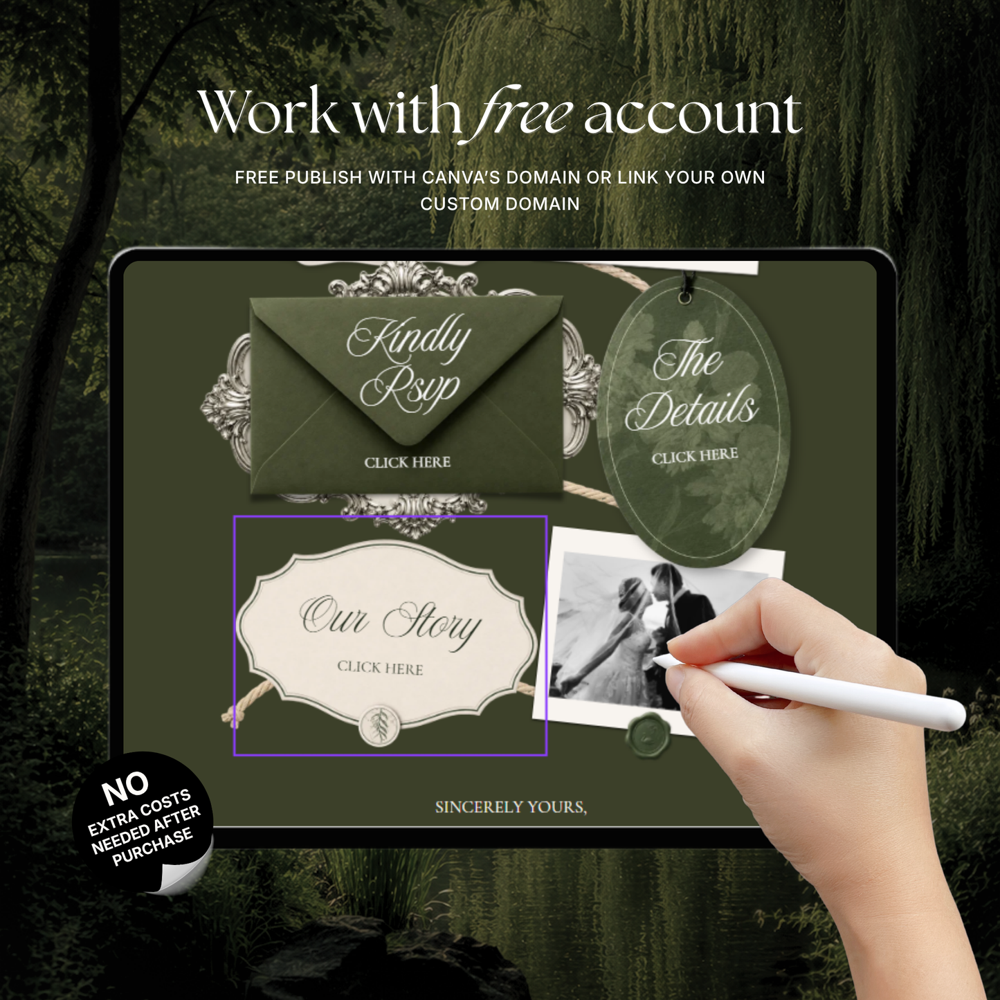 Olive Old Money Wedding Website Template with RSVP, Music and Countdown Timer: Editable Canva Website (Digital Download)