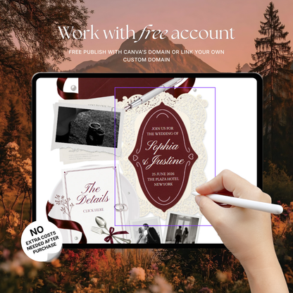 Burgundy & Ivory Wedding Website Template | Digital Wedding Invitation with RSVP, Music and Countdown Timer | Instant Download