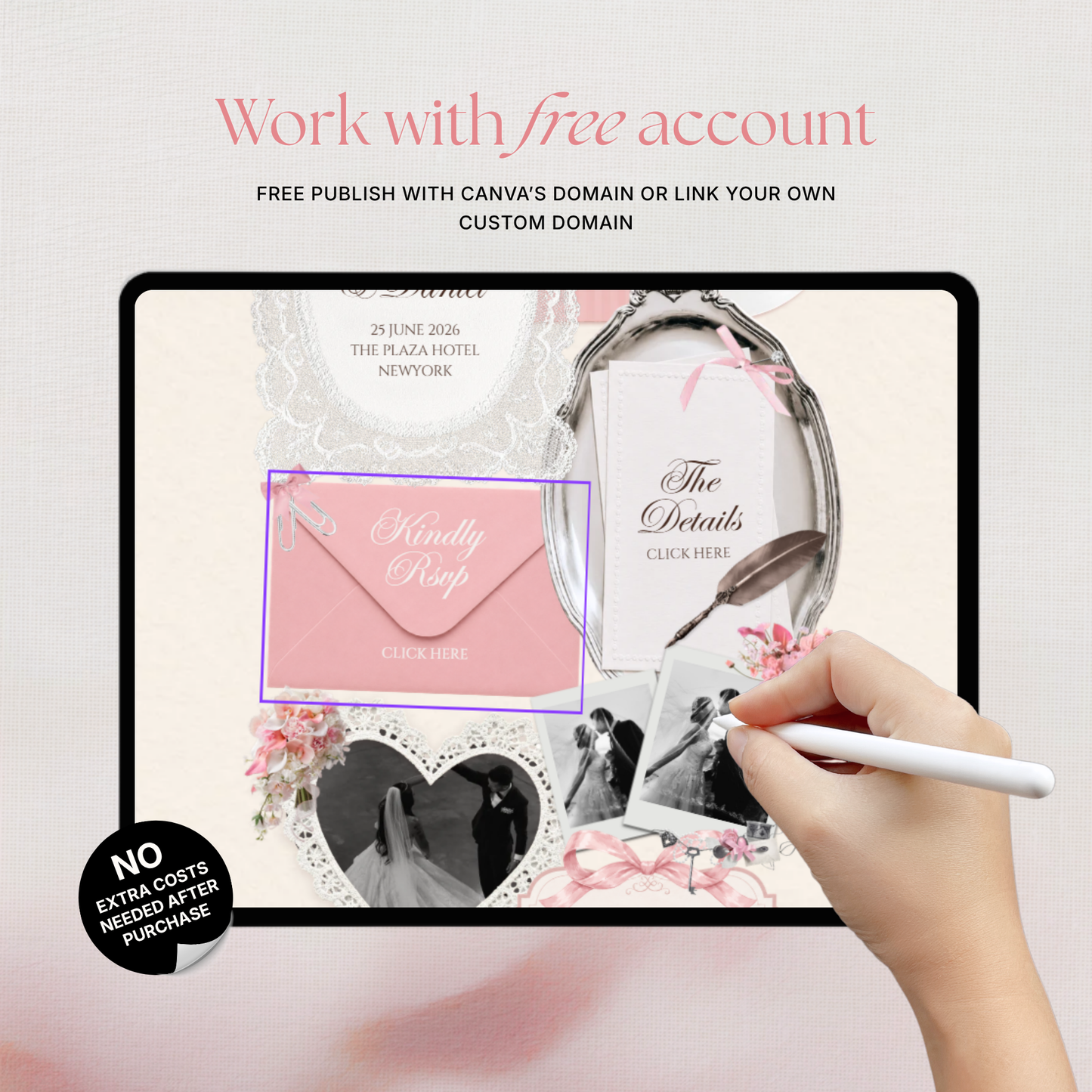 Pink & Ivory Floral Wedding Website Template with RSVP, Music and Countdown Timer: Wedding Invitations (Digital Download)