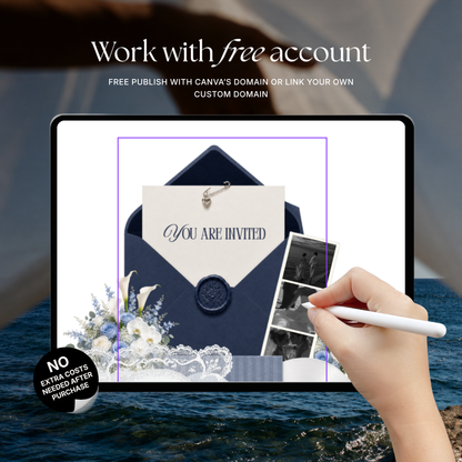 Navy & Dusty Blue Wedding Website Template with RSVP, Music and Countdown Timer: Canva Editable Template (Instant Download)