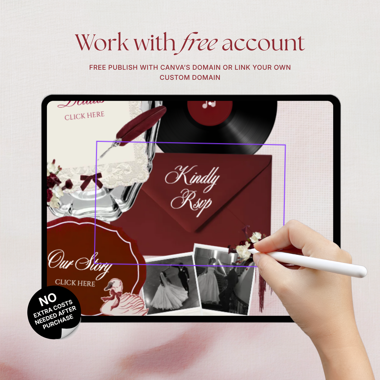 Ivory Burgundy Floral Wedding Website Template with RSVP, Music and Countdown Timer: Editable Canva Website (Digital Download)