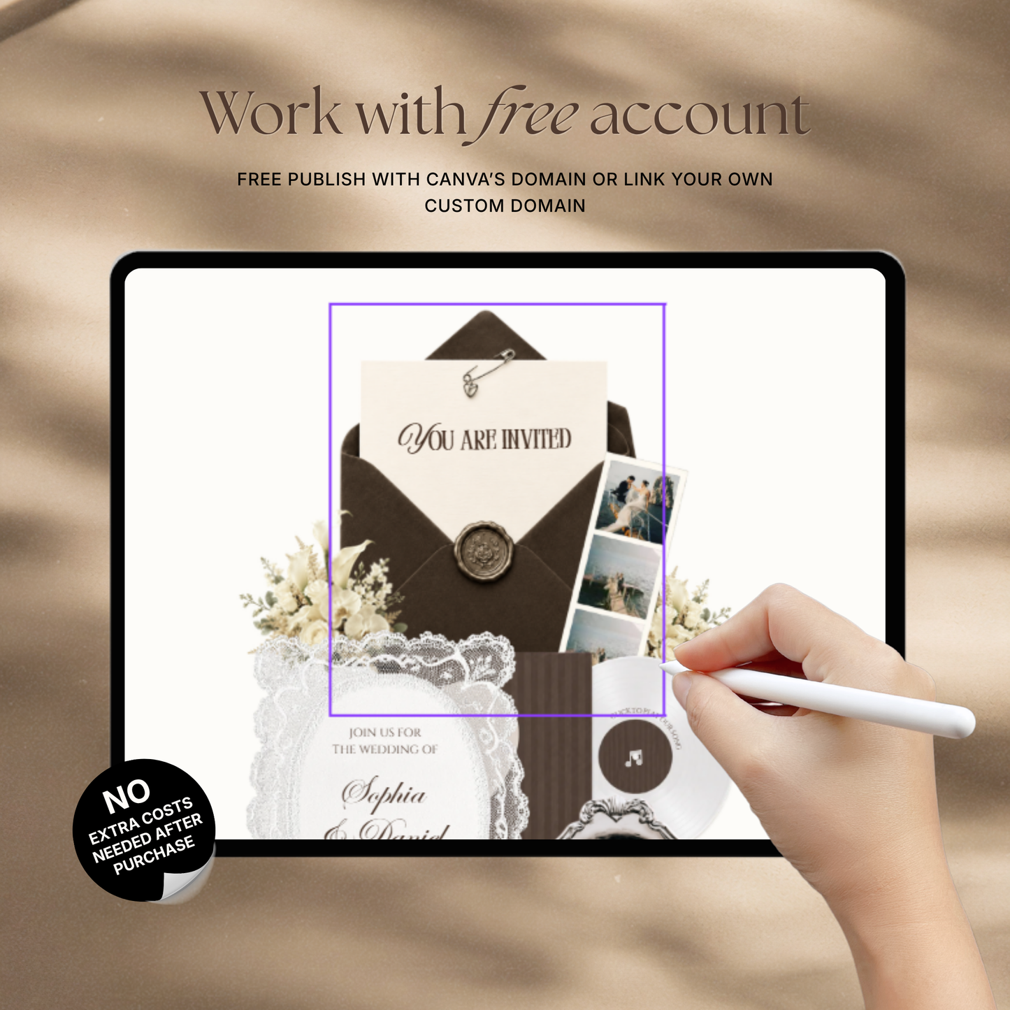 Brown & Ivory Wedding Website Template with RSVP, Music and Countdown Timer: Classic Floral Envelope Digital Invitation (Digital Download)